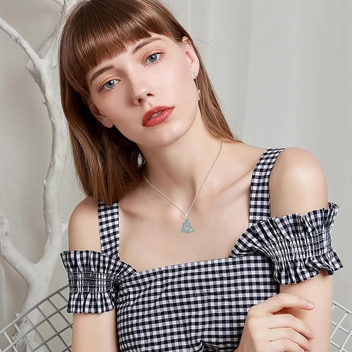 CHENGHONG Celtic Moon Necklace for Women 925 Sterling Silver Celtic Knot Moonstone Pendant Necklace Crescent Irish Necklaces Celtics Jewelry Gift for Women Men