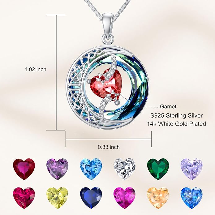 TOUPOP Birthstone Necklace 925 Sterling Silver Moon and Star Pendant Celtic Moon Jewelry with Blue Crystal Anniversary Birthday Gifts for Women Mom Wife Her