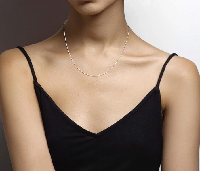Miabella 925 Sterling Silver or 18K Gold Plated Italian 1mm Adjustable Solid Thin Bolo Box Chain Necklace for Women / 14-24 Inch Slider/Made in Italy