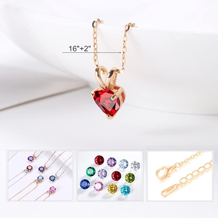 SMILEST Dainty Heart Birthstone Necklace for Women, 925 Sterling Silver Necklace Sparkling Heart Pendant, Anniversary Birthday Gifts for Women Mom Wife Daughter Girlfriend Grandma