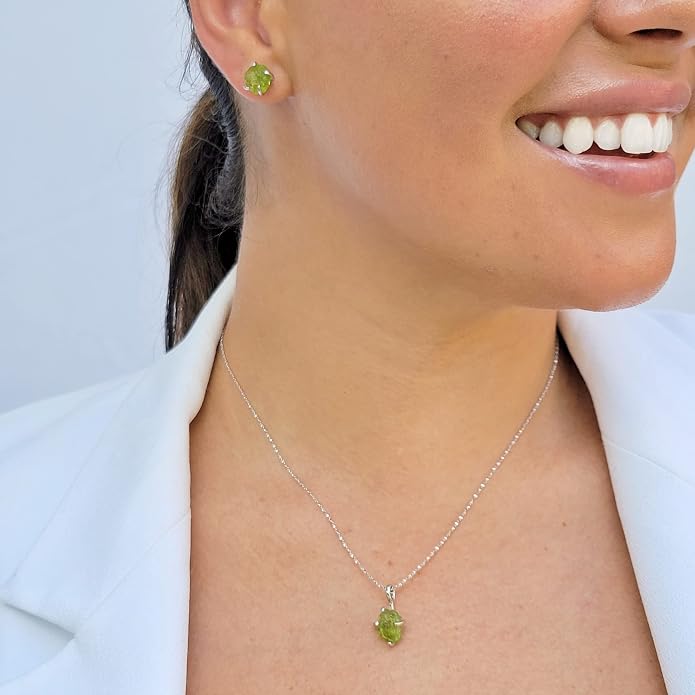 Natural raw gemstone pendant chain necklace with white gold over 925 solid sterling silver, birthstone dainty solitaire gift for her, uniquelan jewelry