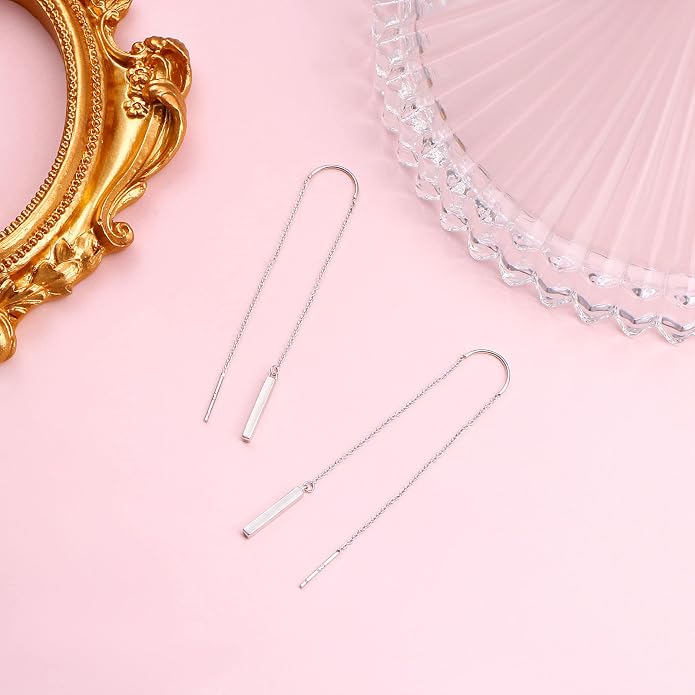 Threader Earrings Triangle Earrings Sterling Silver Created Opal Dangle Drop Long Chain Earring for Women Thread Earrings