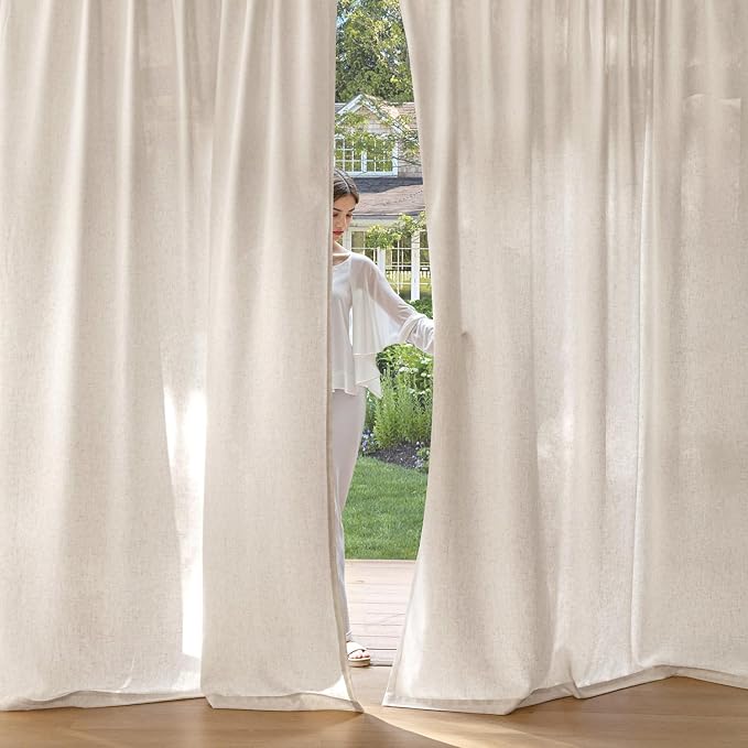 MIULEE Non-See-Through Privacy Linen Curtains 52W x 63L Inch Cream | 2 Panels, Light Filtering, Semi Sheer Window Curtains, Farmhouse Textured, Back Tab Drapes for Bedroom Living Room