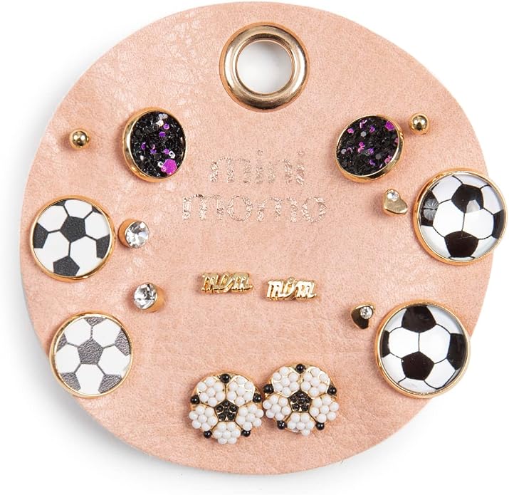 Sports Earring Set for Women Multi Pairs Assorted Multipack - Stud Earrings Jewelry Gift for Sports Mom Football, Baseball, Basketball, Soccer Team