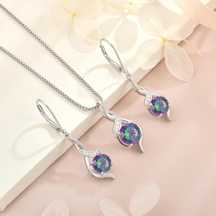 Women‘s Birthstone Pendant Necklace S925 Sterling Silver Imitation Diamond Infinity Necklace Jewelry Gift for Her