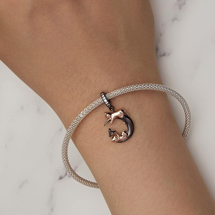 NINGAN 925 Sterling Silver Charm Golden Love Charm Buckle Safety Chain Travel Bead Firefly Dragonfly Pendant, Suitable for Women Bracelet and Necklace as Gift from Mom and Friends