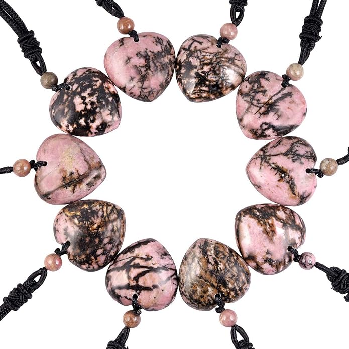 TUMBEELLUWA Carved Stone Heart Shape Necklace Chakra Quartz Pendant with Cord Amulet Healing Crystal Jewelry for Unisex