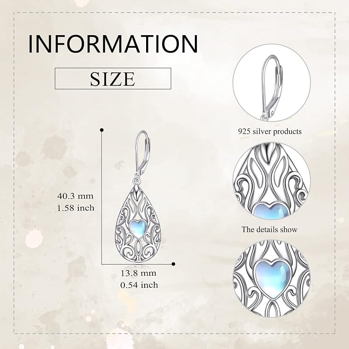 VONALA Filigree Teardrop Earrings for Women Sterling Silver Filigree Teardrop Dangle Earrings Filigree Leverback Earrings for Women Birthday Gift