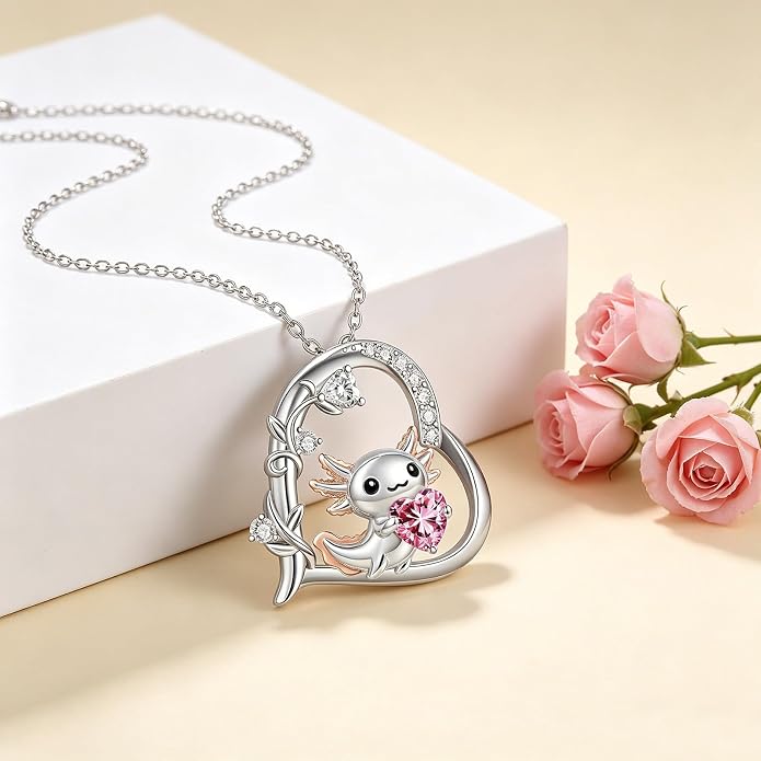 PELOVNY Teddy Bear Necklace for Women 925 Sterling Silver Bear/Highland Cow/Fox/Cat/Axolotl Birthstone Necklace Christmas Birthday Jewelry Gifts for Mom Daughter Wife Sister