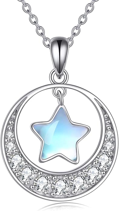 YAFEINI Moonstone Moon Necklace Sterling Silver Crescent Moon Pendant Necklace Jewelry Gifts for Women Teen Girls