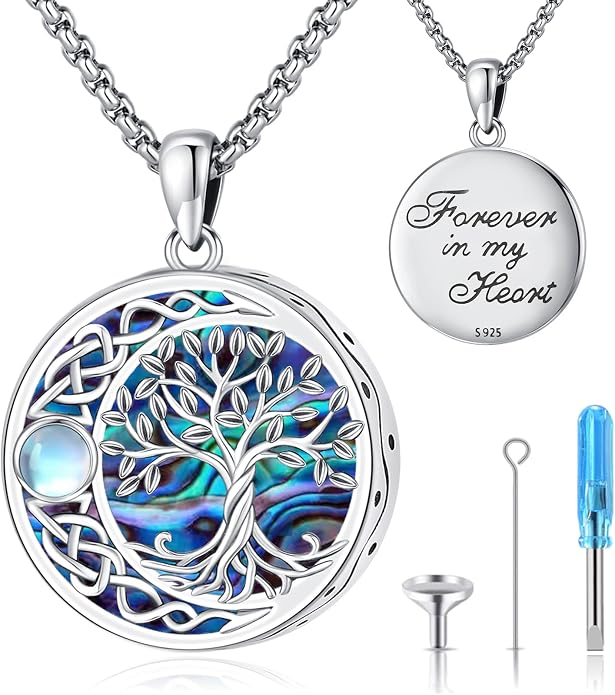 Tree of Life Necklace for Women Sterling Silver Celtic Moon Tree Moonstone Turquoise Pendant Heart Family Tree Necklace for Mother Daughter Sister Gifts