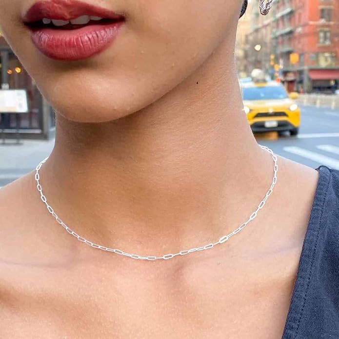 OCHCOH 925 Sterling Silver Clasp 2.5/3/4/5mm Paperclip Chain for Women Silver Chain Necklace 16, 18, 20, 22, 24, 26, 30 Inches