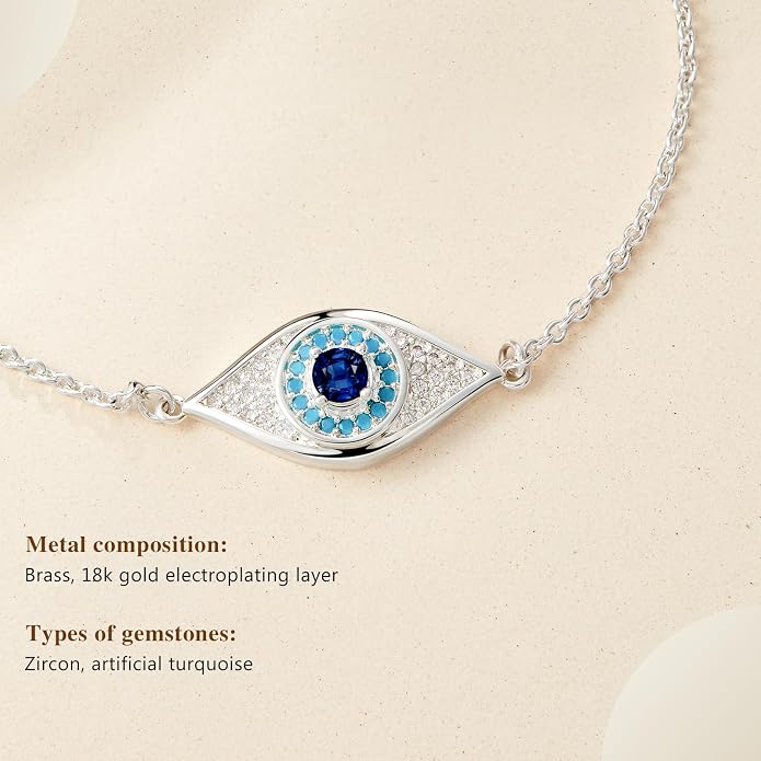 Cicy Bell Evil Eye Bracelets 18k Gold Plated Turquoise Zirconia Link Bracelets Trendy Jewelry Gift for Women Adjustable 5.9" with 1.9'' Extender