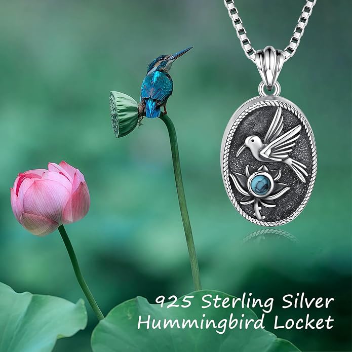 925 Sterling Silver Oval Turquoise Lockets Pendant that Holds Pictures Vintage Jewelry Memorial Gifts for Women