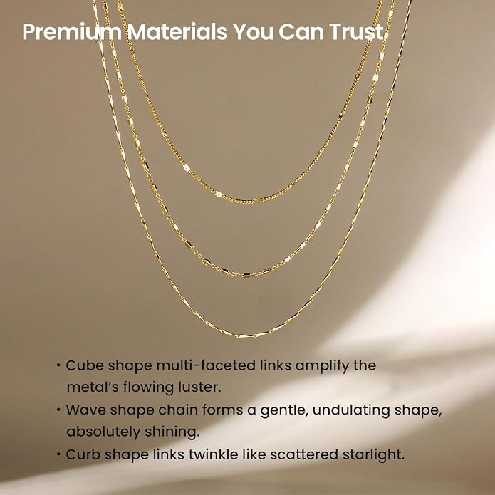 ARSIS 18K Gold Plated Cube/Curb/Wave Chain Link Necklace, Adjustable Choker Platinum Plated Necklace Dainty Layered Hypoallergenic Jewelry Gift for Women
