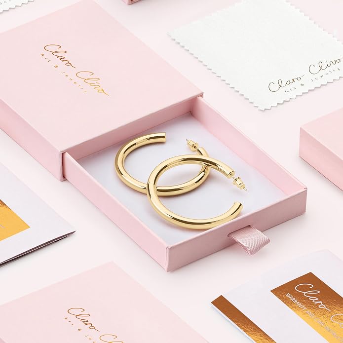 14K Gold-Plated, Lightweight, Open Hoop Earrings For Women