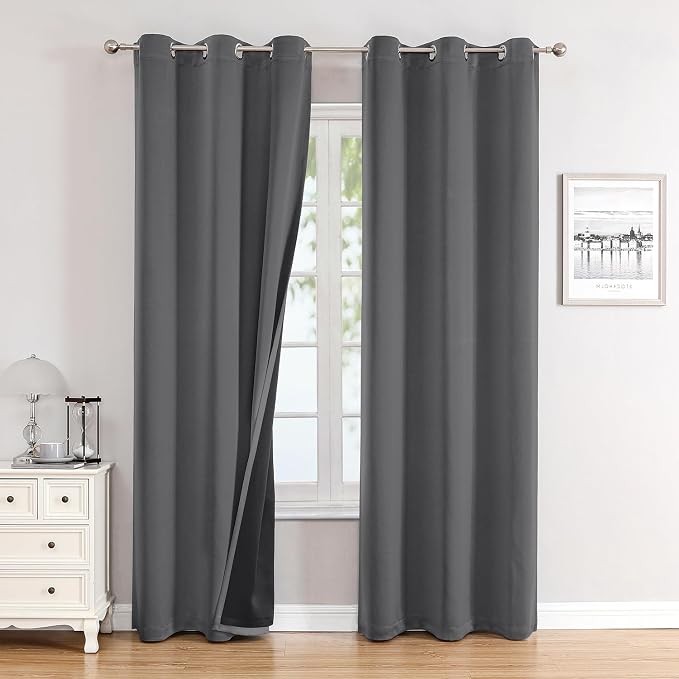 ChrisDowa 100% Blackout Curtains for Bedroom 78 Inches Long 2 Panels Set | 2 Thick Layers, Thermal Insulated, Light Blocking, Grommet, Window Treatment, Living Room Drapes, Grey, 42 x 78 Inch