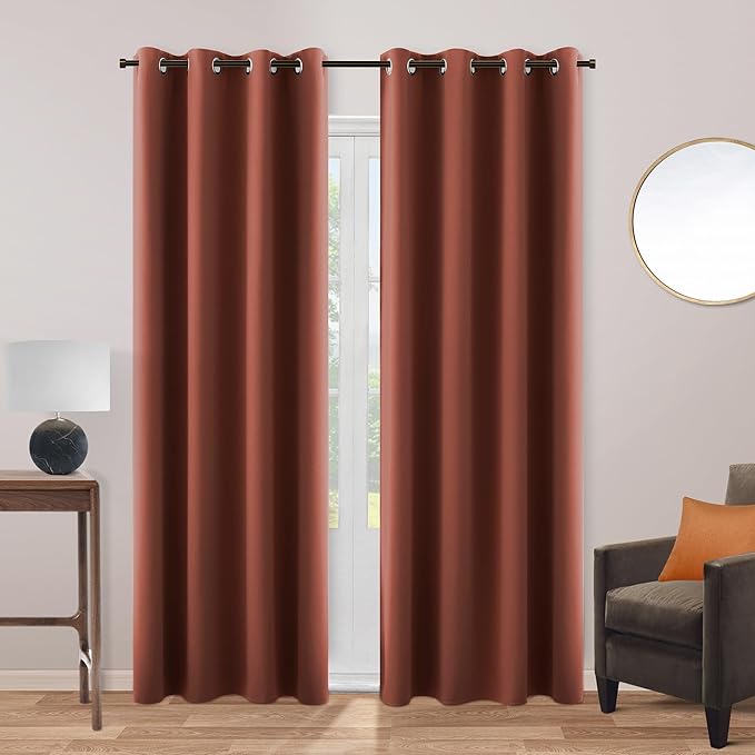 KOUFALL Thermal Curtains for Winter Insulated,Floor Length Curtain Black Out 96 Inch Long 2 Panels Set Blackout Warm Keep Cold Out Curtains for Living Room Bedroom Terracotta Rust Brick Red