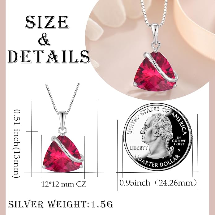 Birthstone Necklace for Women 925 Sterling Silver Triangle cut CZ Halo Pendant Necklaces Infinity Jewelry Gift for Birthday Christmas Mother's Day
