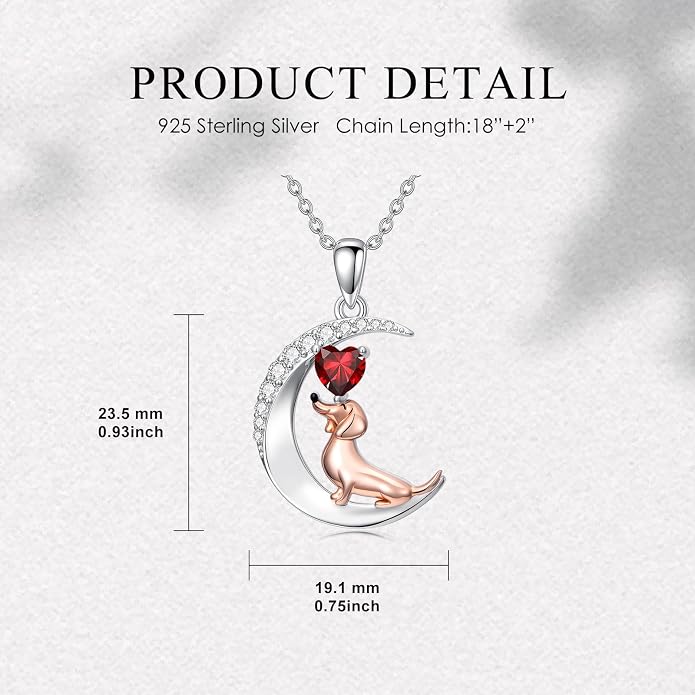 PROESS Animal Birthstone Necklace 925 Sterling Silver Otter/Axolotl/Hippo/Elephant/Dachshund/Monkey/Red Panda Pendant Necklace Animal Birthstone Jewelry Gifts for Women