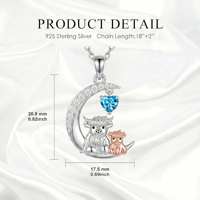 PELOVNY Teddy Bear Necklace for Women 925 Sterling Silver Bear/Highland Cow/Fox/Cat/Axolotl Birthstone Necklace Christmas Birthday Jewelry Gifts for Mom Daughter Wife Sister