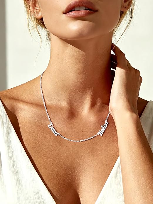 Custom4U Custom Name Necklace for Women, Personalized 1-5 Name Necklace, Sterling Silver/Stainless Steel 14K Gold Plated Nameplate Necklaces, Gift for Mom Wife Anniversary Birthday with Box