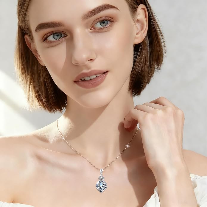 DAOCHONG 925 Sterling Silver Filigree Moonstone Sunflower Necklace Celtic Teardrop Abalone Shell Jewelry for Women Birthday Christmas Anniversary