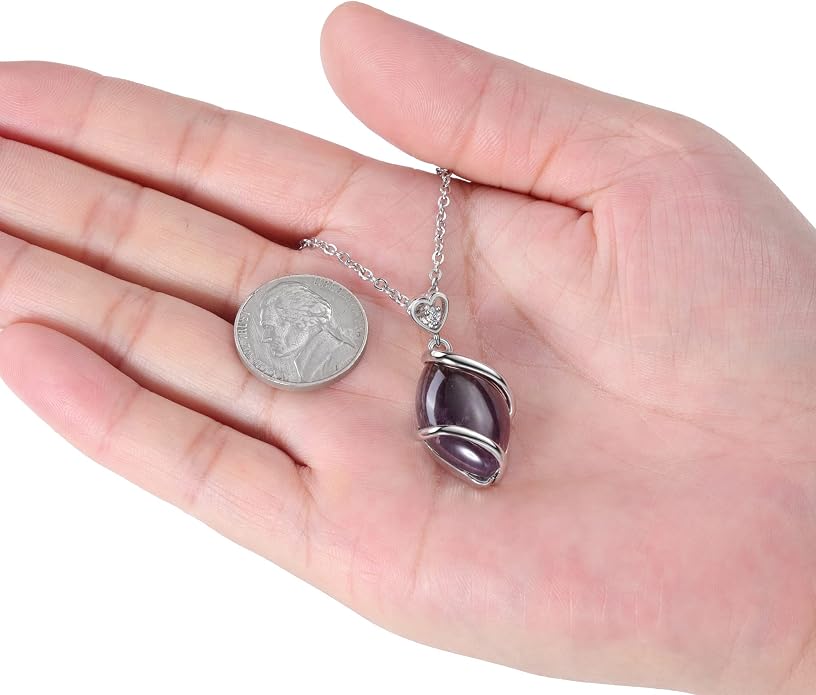 Jovivi Amethyst Rose Quartz Stone Necklace for Women Men, Full Wire Wrapped Natural Gemstone Reiki Healing Crystal Pendant Jewelry