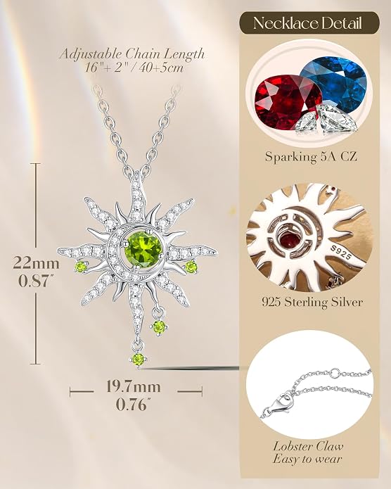 FANCIME Soluna Nexus Necklace for Women Sterling Silver Moon Jewelry Sun Pendant Fine Jewelry Gemstone Birthday Mothers Day Gifts for Wife