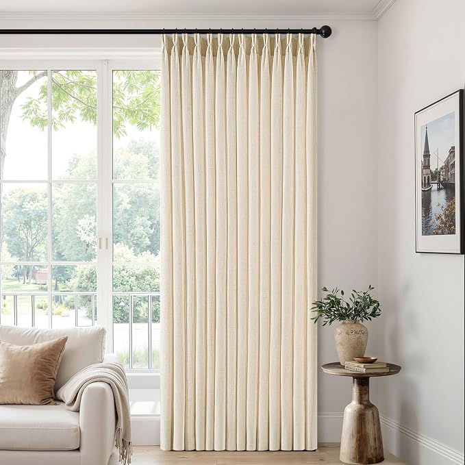 MIULEE Pinch Pleated Thick Linen Curtains 40x96 Inch Warm Beige 4 Panel Set | Back Tab, Memory Trained, Pinch Pleat, Semi Sheer, Light Filtering Curtains, Window Drapes for Living Room Bedroom