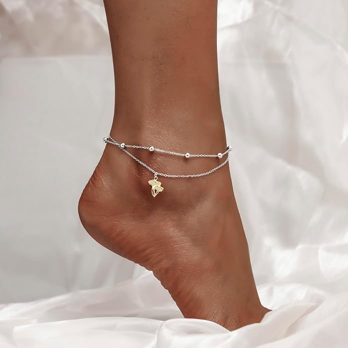 CHIC & ARTSY 925 Sterling Silver Ankle Bracelets for Women, Adjustable Layered Foot Chains with Nature & Symbol Charms, Lightweight Comfort Fit Boho Beach Everyday Jewelry