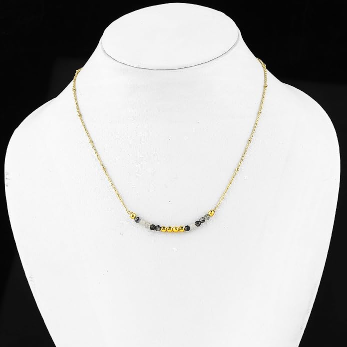 Satellite Chain Necklace 16+2 Inch Gold Plated – Dainty Layering Jewelry with Gemstone Beads – Minimalist Choker Necklace for Women – Delicate Gift for Her