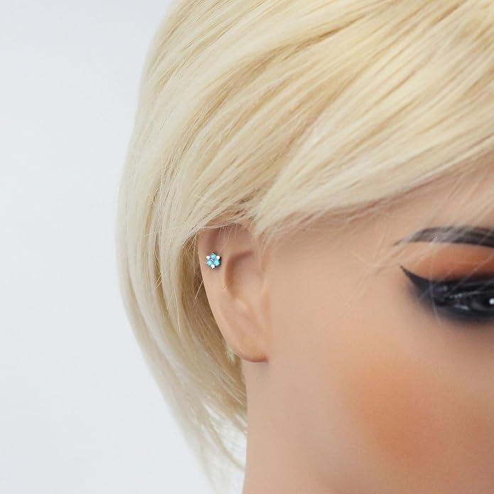 16G Internally Threaded Titanium Opal Flower Labret Tragus Stud, Monroe Lip Ring Helix Piercing Jewelry
