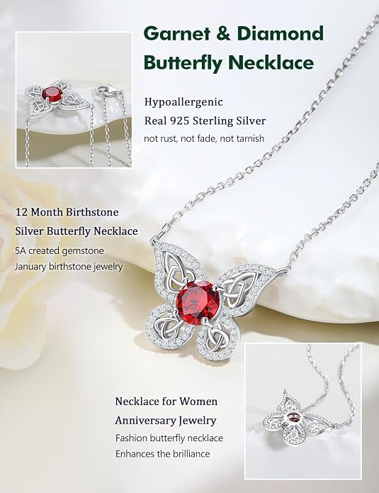 925 Sterling Silver Birthstone Necklaces for Women, Dainty Cute Dragonfly/Butterfly Pendant Necklace, Great Christmas/Anniversary Jewelry for Mother