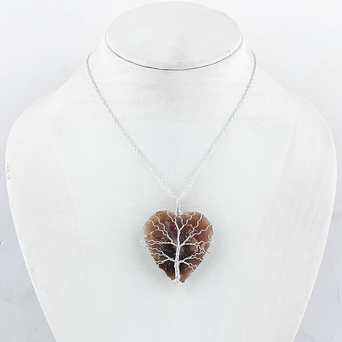 Silver Plated Wire Wrapped Pendant Necklace, Sea Glass Stones, Handmade Jewelry, Healing Crystals, Hammered Pendant, Birthday Gift for Women, Adjustable Chain 16+2inch