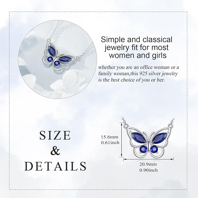 Butterfly Necklace for Women 925 Sterling Silver Crystal Butterfly Pendant Birthstone Amethyst Jewelry Gift