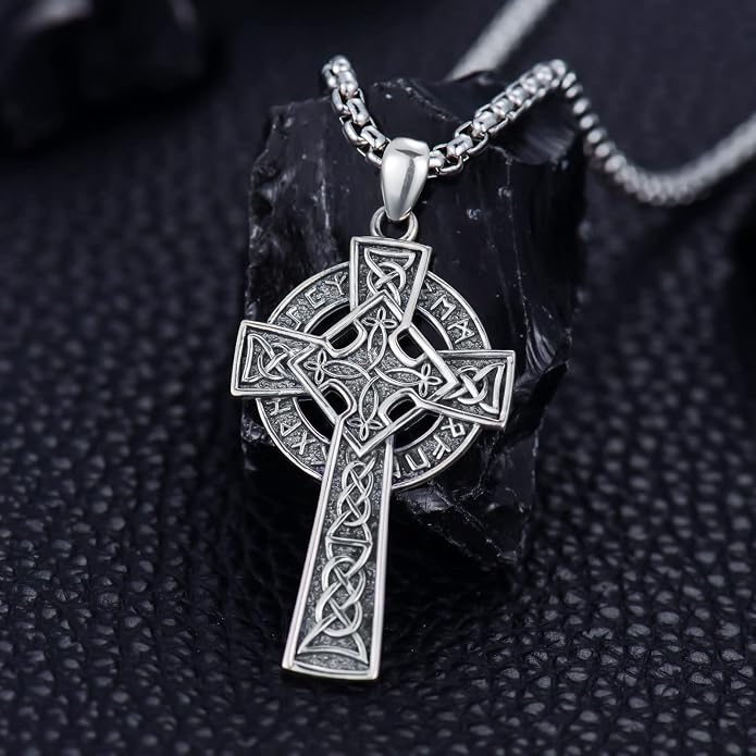 KXJ S925 Sterling Silver Black Cross/Best Dad/Baseball Bat/Silver Cross/Ankh Cross/Crucifix with 22+2 Inches Stainless Steel Rolo Chain Cross Necklace for Men Women Christian Religious Jewelry Gifts
