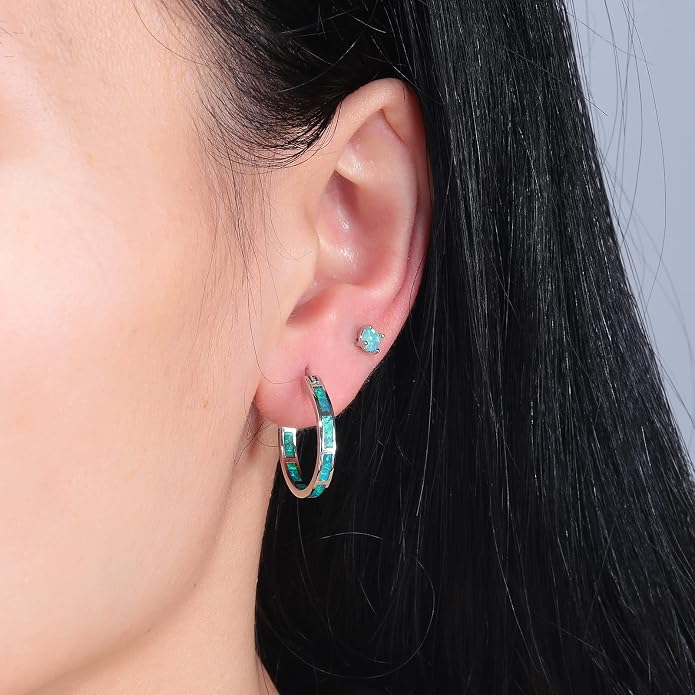 CiNily Sterling Silver/Rose Gold/Yellow Gold Plated Hoop Earrings 20mm,Multicolor Opal Small Hoop Earrings for Women Girls Hypoallergenic Jewelry for Sensitive Ears Gemstone Earrings