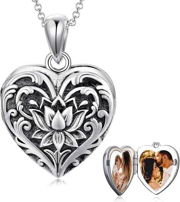 SOULMEET Personalized Silver Locket Necklace That Holds Pictures Photo Keep Someone Near to You, Memorial Custom Lockets Necklaces Letters Engraving for His Her