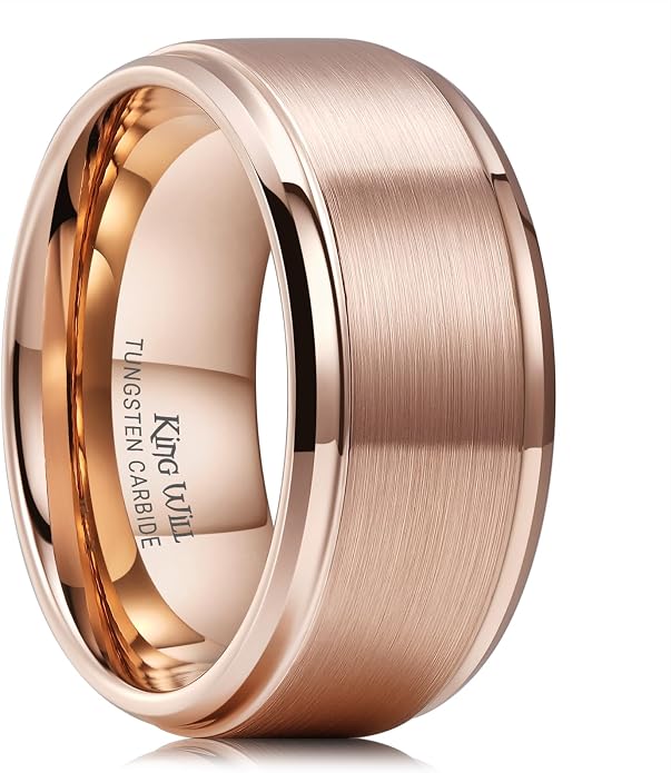 King Will Classic Tungsten Wedding Band for Men, 6/7/8/9/10mm Widths, Polished Finish Step Edge Matte Rings Comfort Fit