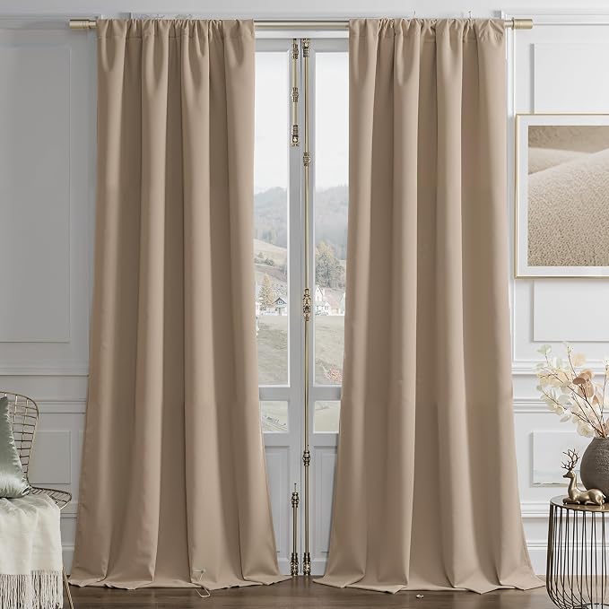 Joydeco Blackout Velvet Curtains Toffee Brown 108 Inch Rod Pocket | Luxury Thermal Insulated Velvet Curtains for Bedroom Living Room, Soundproof Blackout Window Drapes