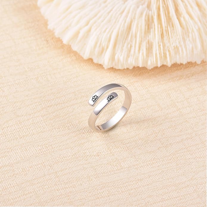 BEILIN 925 Sterling Silver Inspirational Jewelry Rings Adjustable Ring Personality Encouragement Gift for Teens Women