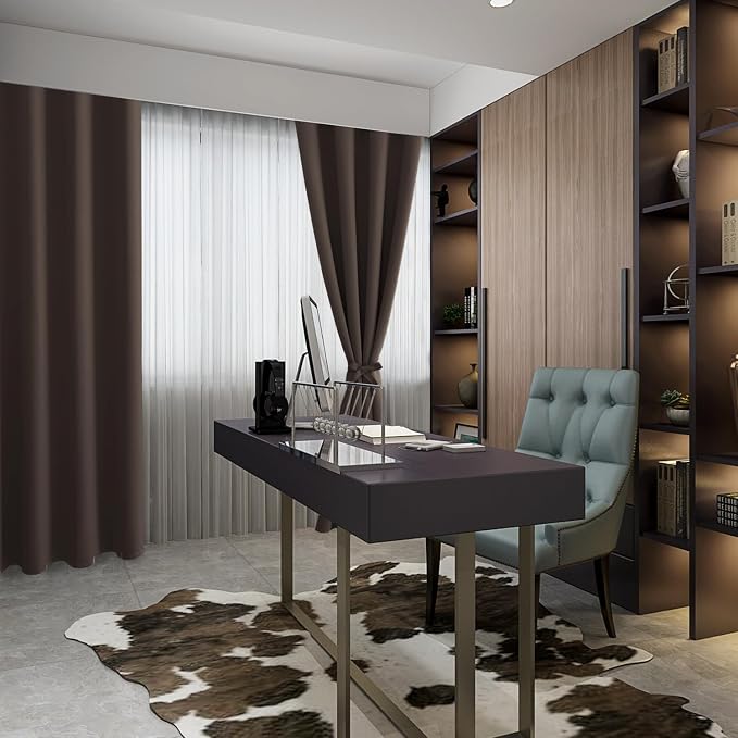 Hiasan RV Blackout Curtains for Bedroom, 52 x 36 Inches Long - Thermal Insulated & Light Blocking Window Curtains for Living Room, 2 Drape Panels Sewn with Tiebacks, Brown
