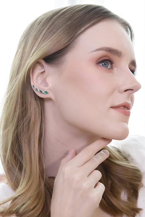 Twist Sterling Silver Ear Climbers & Crawlers - Birthstone & Synthetic Gemstone Earrings for Women