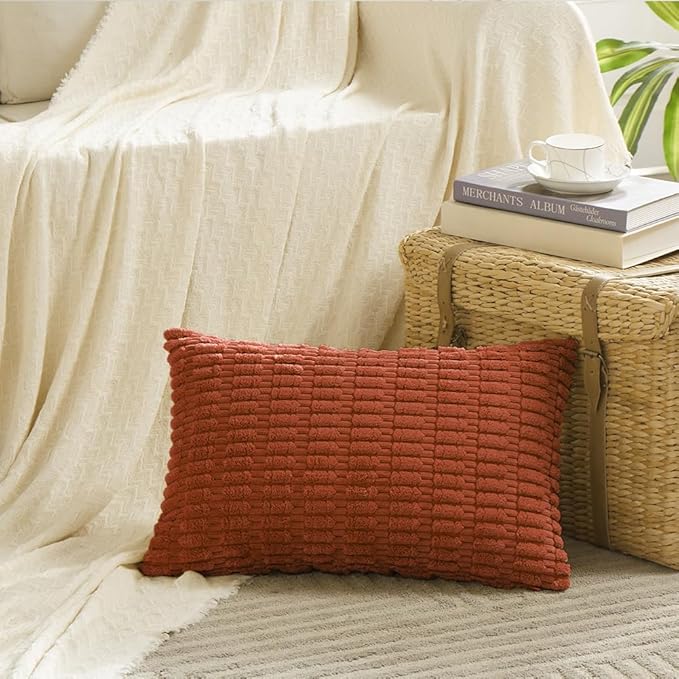 Fancy Homi 4 Packs Decorative Throw Pillow Covers for Living Room Couch Bed, Modern Farmhouse Boho Home Décor Accent Cushion Case, 20" x 12", Burnt Orange