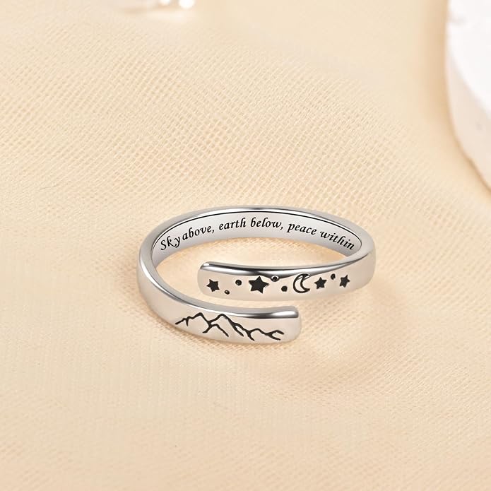 BEILIN 925 Sterling Silver Inspirational Jewelry Rings Adjustable Ring Personality Encouragement Gift for Teens Women