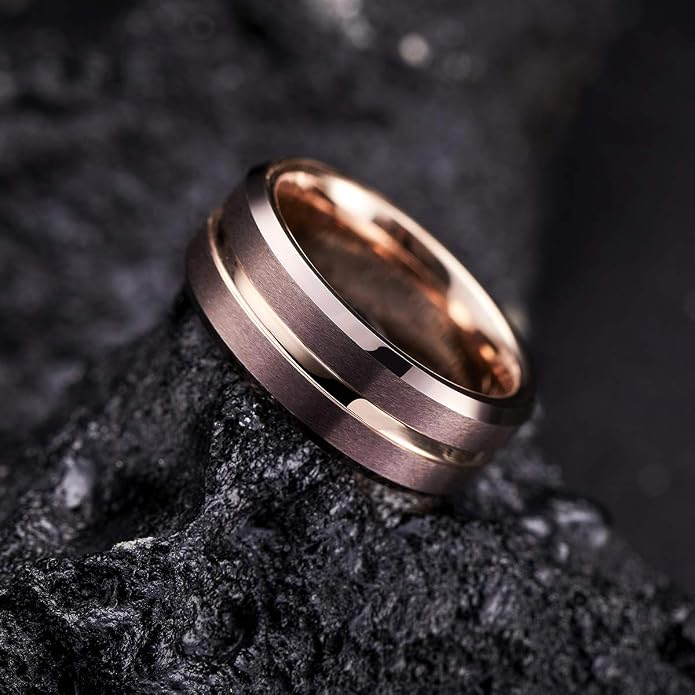 King Will Tungsten Carbide Wedding Band for Men Women-6/8/10mm Width Multicolor Available with Grooved Center Wedding Ring Suitable for Work, Gym Comfort Fit Size 4-16