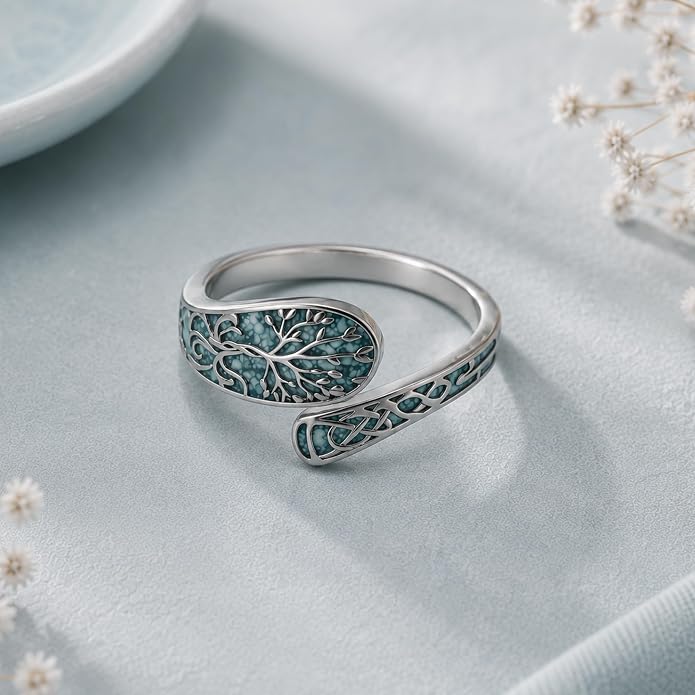 SNOWELLE Turquoise Spoon Rings S925 Sterling Silver Turquoise Adjustable Ring Jewelry Gift for Women Men