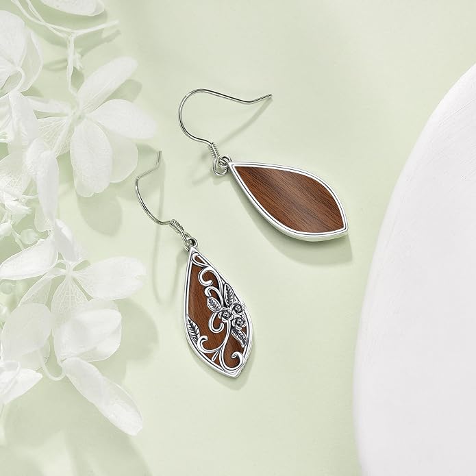 Silver Earrings for Women Sterling Silver Filigree Earrings Teardrop Dangle Drop Filigree Bohemia Jewelry Gift for Women Mother Mom