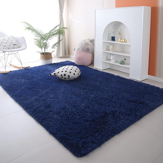 Blue Area Rug 7x10 Living Room - Fluffy Soft Carpet | Cloud-Soft Comfort: Microfiber Memory Foam Layers Cradle Every Step - Cozy Warmth Your Whole Family Will Sink Into Daily